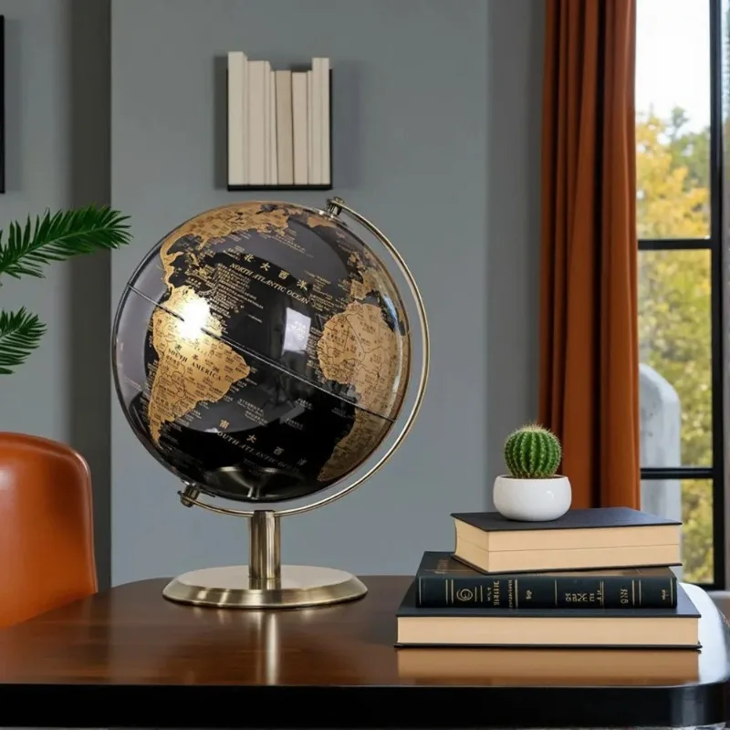 Modern Luxury Black Gold Globe Ornament 14cm 20cm Chinese Style Desktop Decor For Office Study Wine Cabinet Living Room Ideal