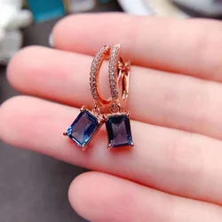 Gemicro High Quality Natural London Blue Topaz Gemstone Earrings S925 Sterling Silver Fine Fashion Women's Jewelry Free Shipping