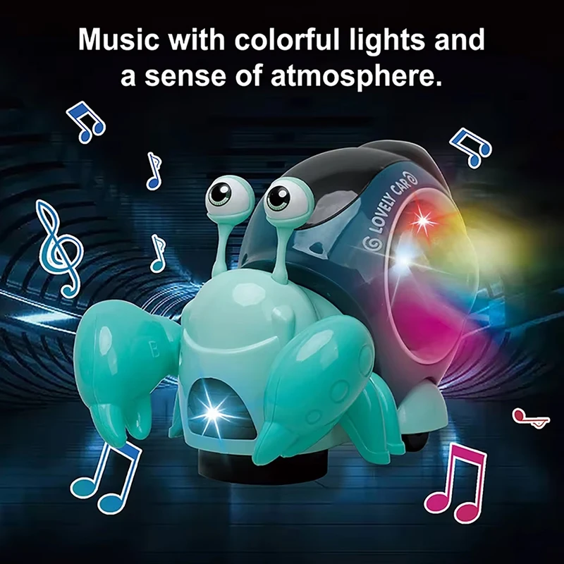 Caranguejo elétrico universal eremita, música colorida e projeção de iluminação, caranguejo de desenho animado, brinquedo de quebra-cabeça infantil sem bateria