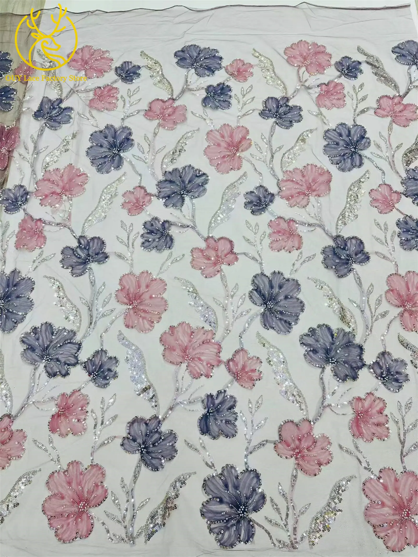 5 Yards Modischer Nigerianischer Pailletten-Tüll-Spitzenstoff 2026 Afrikanischer Perlen-Spitzenstoff Französische Spitze für Hochzeitskleider und Partykleider zum Nähen – Detail 8