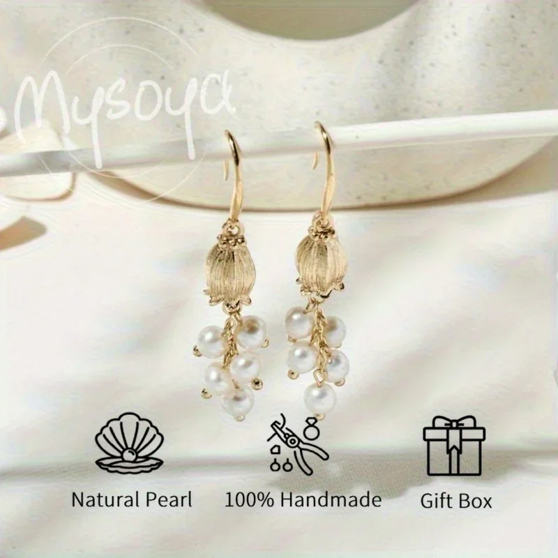 

MYSOYA серьги-подвески с натуральным пресноводным жемчугом в виде лилии, винтажные роскошные свадебные украшения с подарочной коробкой, подарок на день рождения