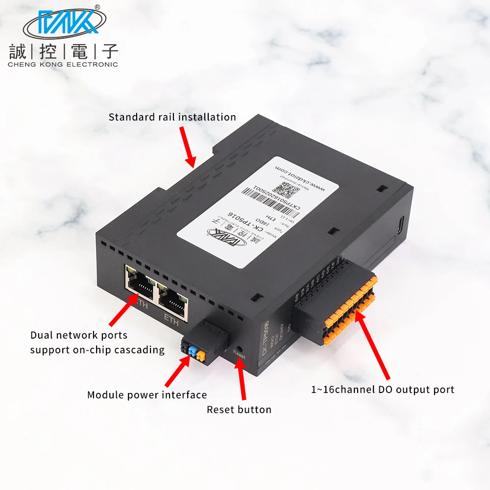 CK-TP5016 16-Channel Modbus Tcp Remote Ethernet Switch Digital Output Communication Expansion Module for PLC Input Output (IO)