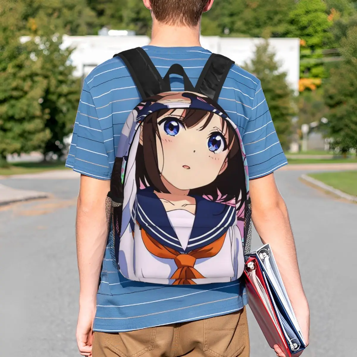 Anime Girl Wear Uniform And Cherry Blossoms Backpack Student BookBag Kids School Bag Laptop Shoulder Bags for Boys Girls