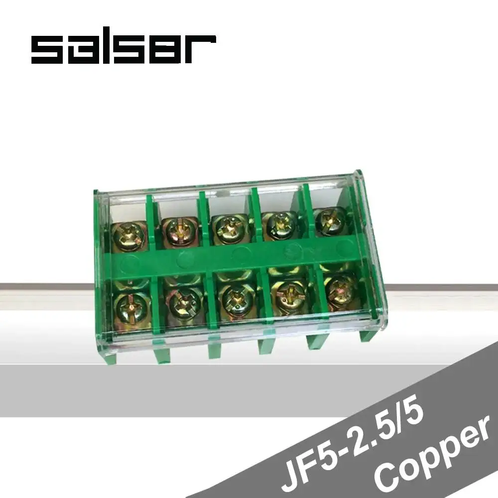 (5PCS) JF5-2.5/5 Copper Terminal blocks 25A/5P 660V Universal DIN Rail Mounted Wire Dual Row connector 0.5-2.5mm2