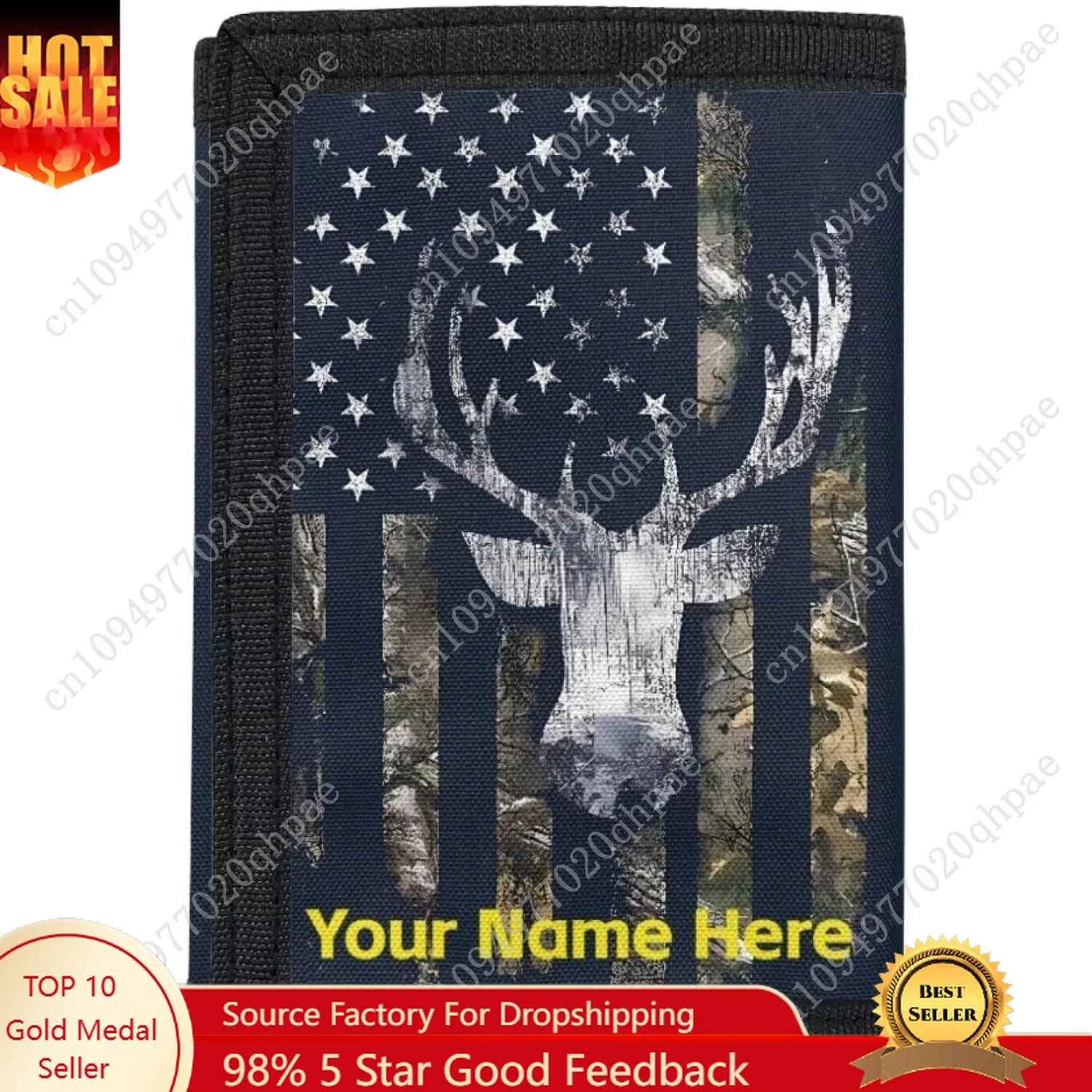 

GIFTPUZZ Kids Purse American Flag with Deer Teen Boys Cool Wallet Name Customization Card Cash Holder Trifold Wallets with Coin