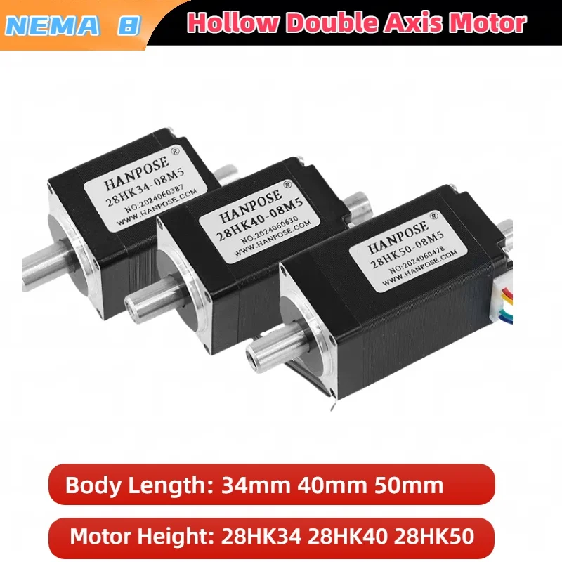 

28 Полый двухосевой шаговый двигатель 28HK34 28HK40 28HK50 NEMA11 3,6 В 0,9 А двухфазный гибридный небольшой двигатель с высоким крутящим моментом