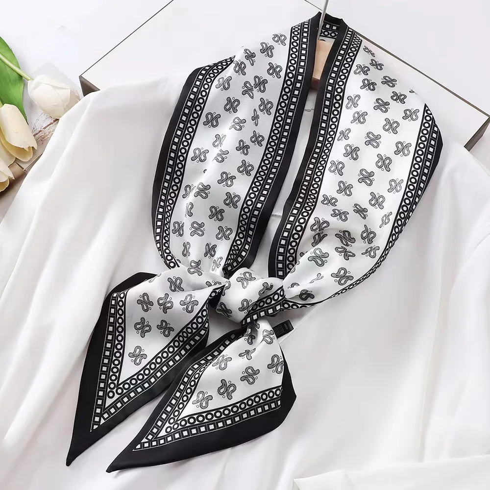 Luxury Zebra Print Silk Square Scarf Women Soft Satin Kerchief Hairband Neckerchief Head Hijab Lady Headband Foulard Bag Ribbon view 3