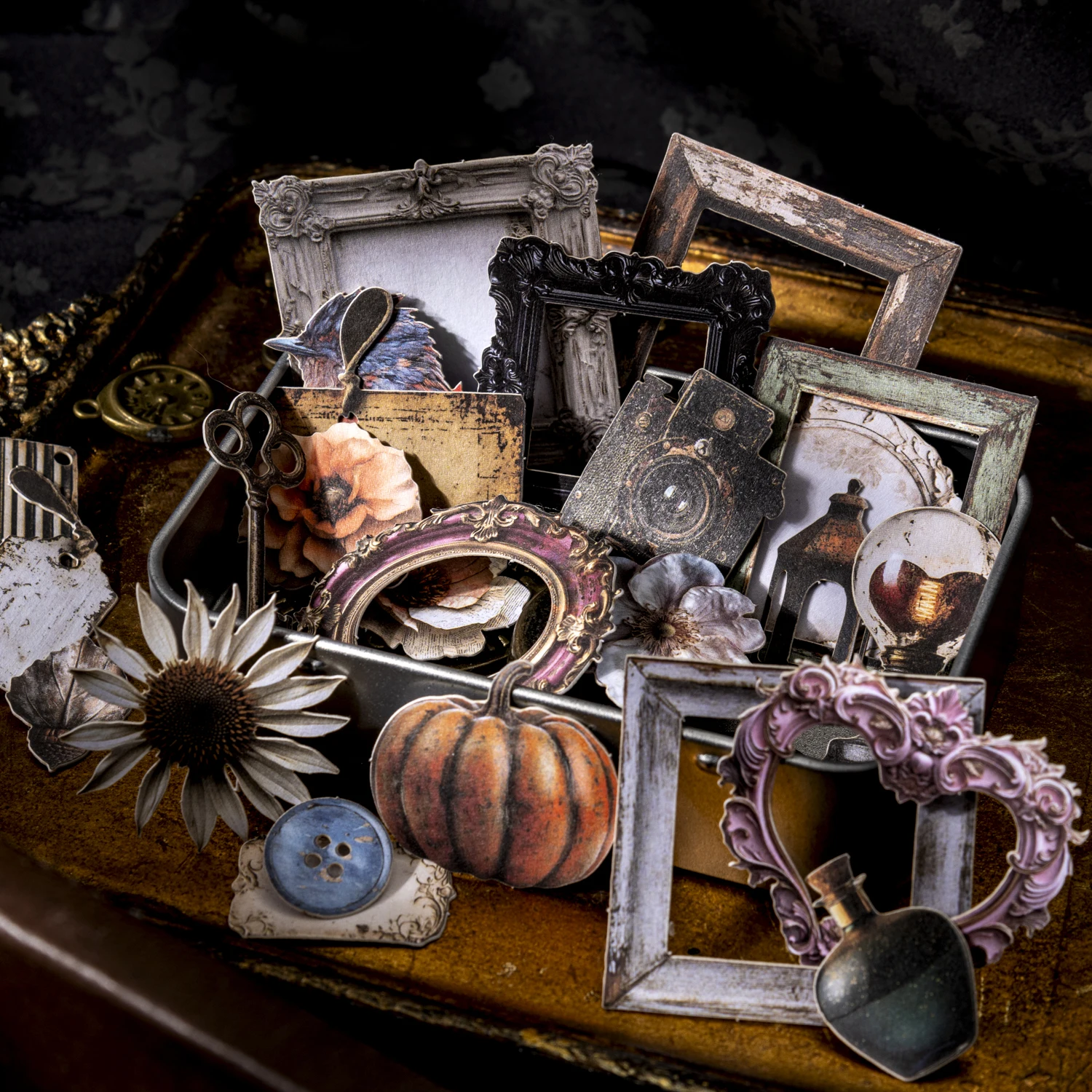 

Серия Old Things Annals, винтажная наклейка с цветочной каймой и пейзажем, креативный материал для журнала «сделай сам», коллаж, скрапбук, канцелярские принадлежности