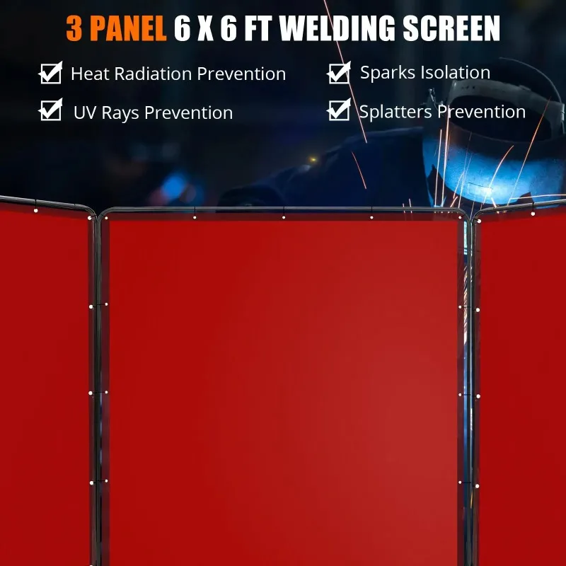3 Panel Welding Screen with Frame & Wheels, Flame-Resistant Transparent PVC Welding Curtain For Workshop, 6x6/6x8 FT