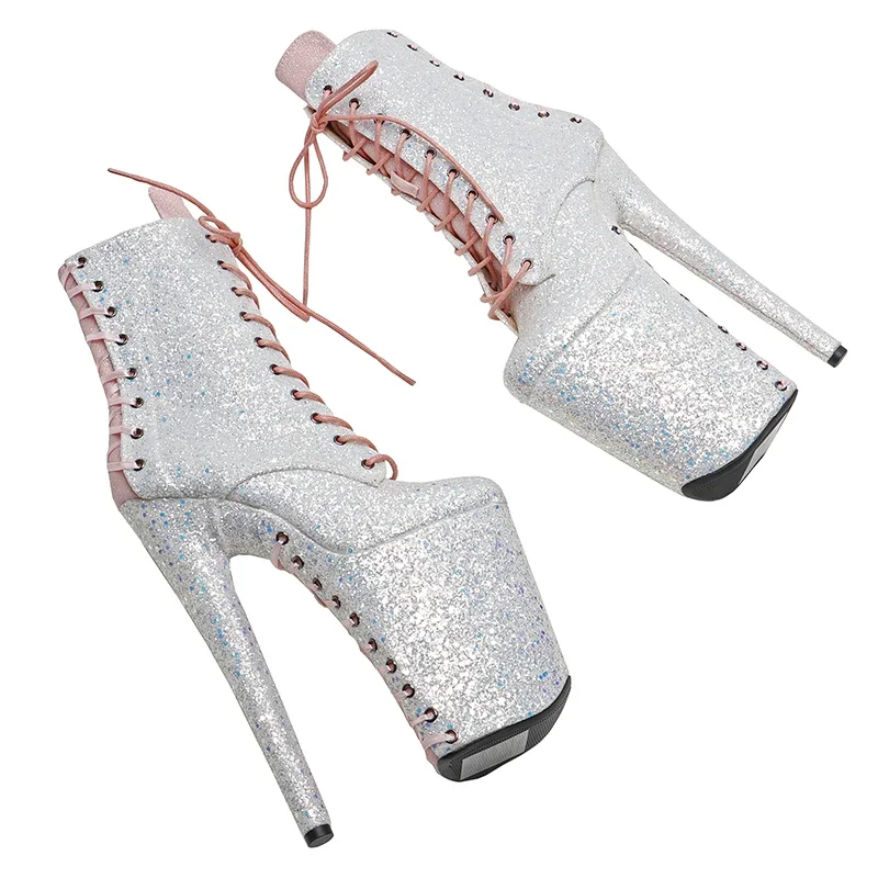 Leecabe 23cm/9 Zoll Glitter Pu Obermaterial sexy Stiefel High Heels Plattform Stripper Ferse Pole Dance Schuhe