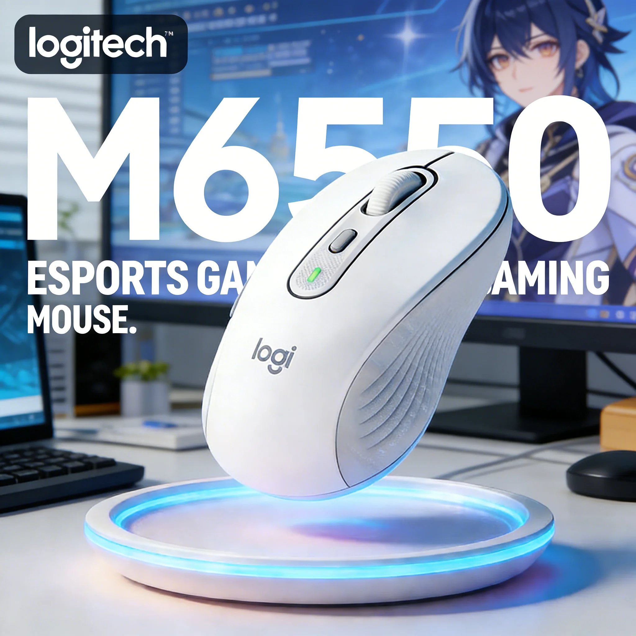

Беспроводная мышь Logitech M650 Dual-Mode, 4000 DPI, настраиваемые боковые кнопки, совместимость с Bluetooth и 2.4G, совместимость с Logi Options+