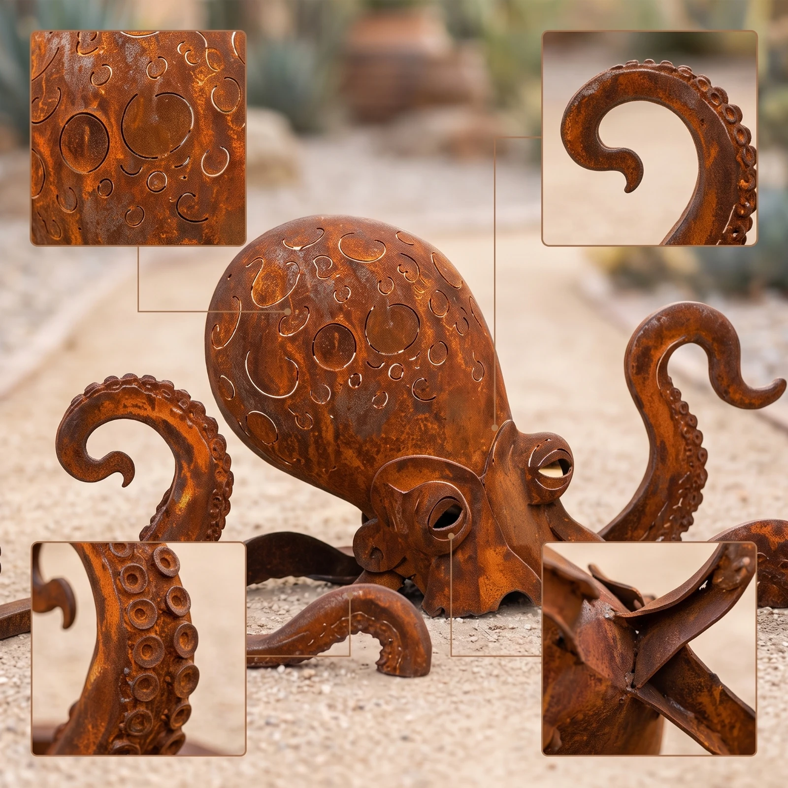 Metal Squid Sculpture Rustic Squid Sculpture Steel Garden Statue Handmade Yard Art Stake Dimensional for Gardeners