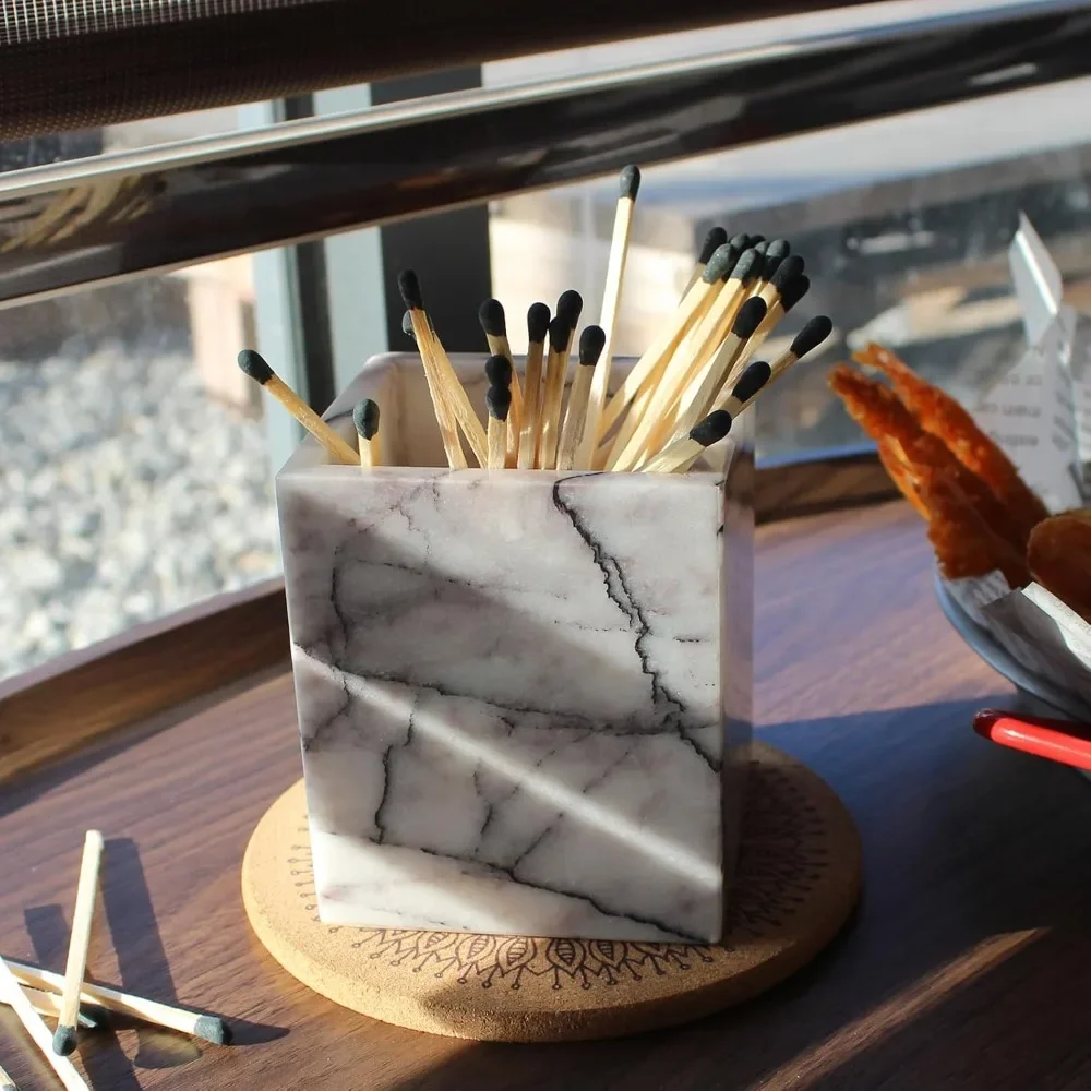 Soportes de cepillo de dientes de mármol lila natural para baño, organizador de encimera de soporte de cepillo de maquillaje de mármol