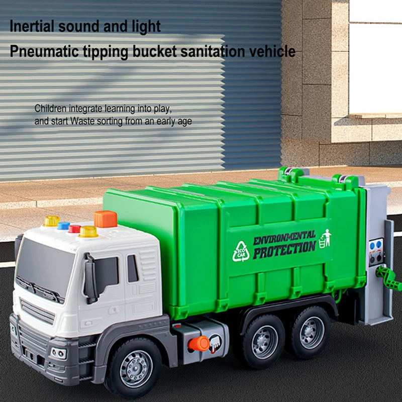 Children Toys City Garbage Truck Model Diecast Plastics Garbage Sorting Sanitation Vehicle Car Sound Light Kids Christmas Gifts