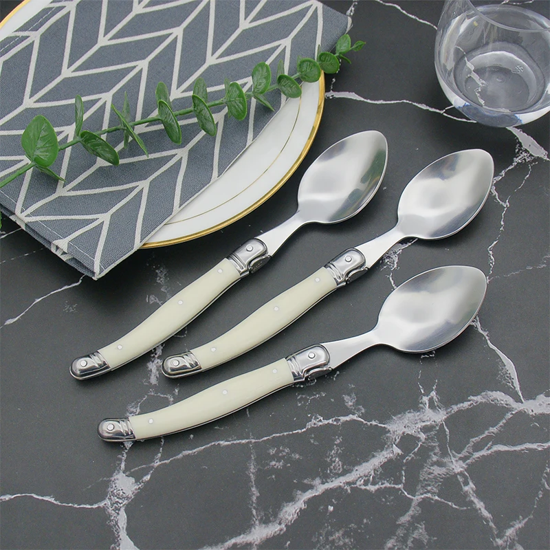 6Pcs Laguiole Ivory Silverware Steak Knives Forks Dinner Spoons Teaspoon Set Stainless Steel Cutlery Korean Tableware Home