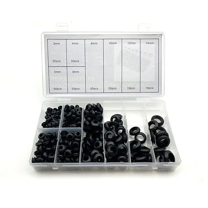 295 STKS Maat 3mm ~ 14mm Isolerende Zwarte Rubberen Grommet Kit Vlamvertragende Stofdicht Gat Stekkers Ringen voor Automotive Industriële