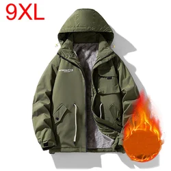 Large size jacket men's autumn Winter multi-pocket loose workwear jacket hooded youth trendy tops mens clothes 8XL 9XL 150KG