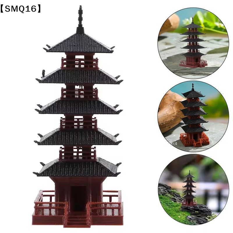 Mini Pagoda Statue Chinese Ancient Building Model Pavilion Decorations Simulation Statue Zen Garden Aquarium Bonsai Decor【SMQ】
