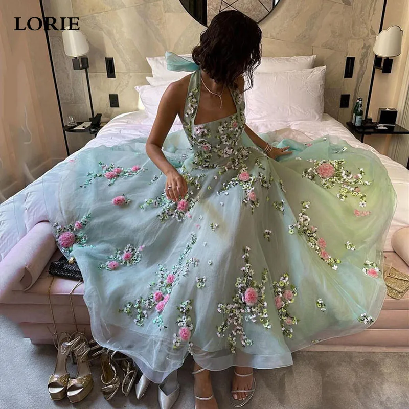 

LORIE Minit Green A Line Party Dress Halter Short Embroider Party Gowns 2023 Ankle Length Evening Dresses 2024