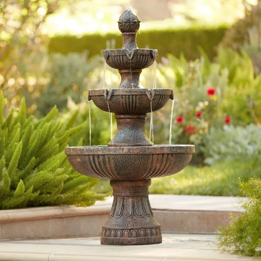 Outdoor Fountain & Waterfall 43 Inch High 3 Levels Linked Garden Terrace Backyard Deck Home Lawn Porch