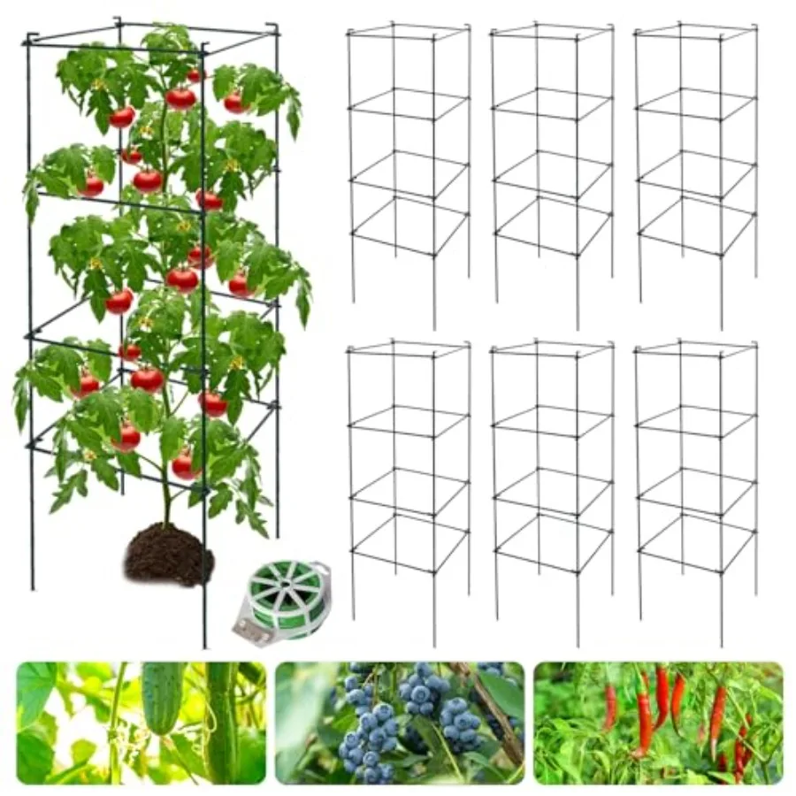 

6 Packs Tomato Cages for Garden, 12×12×39 Plant Support Cage with Different Spacing, Green Metal Trellis for Climbing Plants Li