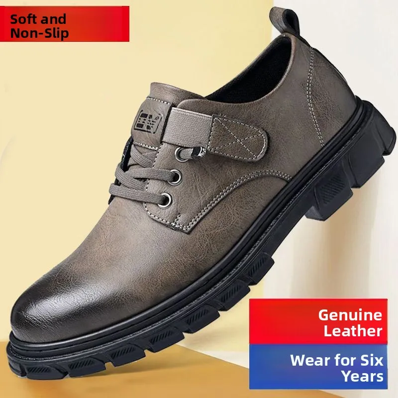 Zapatos de Hombre de Cuero Genuino, Suela Suave, Estilo Casual, Modernos, Combinables con Todo, Impermeables, Antideslizantes, Punta Redonda, Primavera
