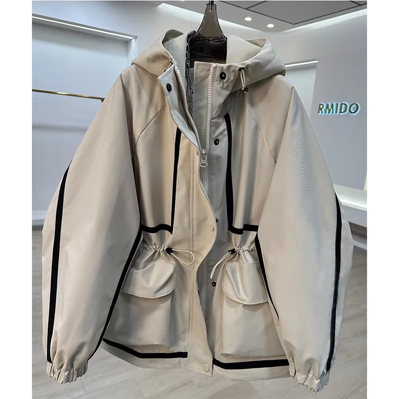 European Goods High-end Ribbon Stitching Contrast Jacket Women's 2025 New Spring and Autumn Leisure Loose Slim Short Trench Coat - Image 2