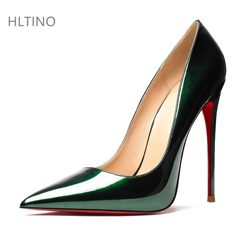 

HLTINO 4.7 Inch/12CM Jade Green Pumps Spring Summer Red Bottom Shoes Women Wedding Dress Stilettos Silver Golden High Heels