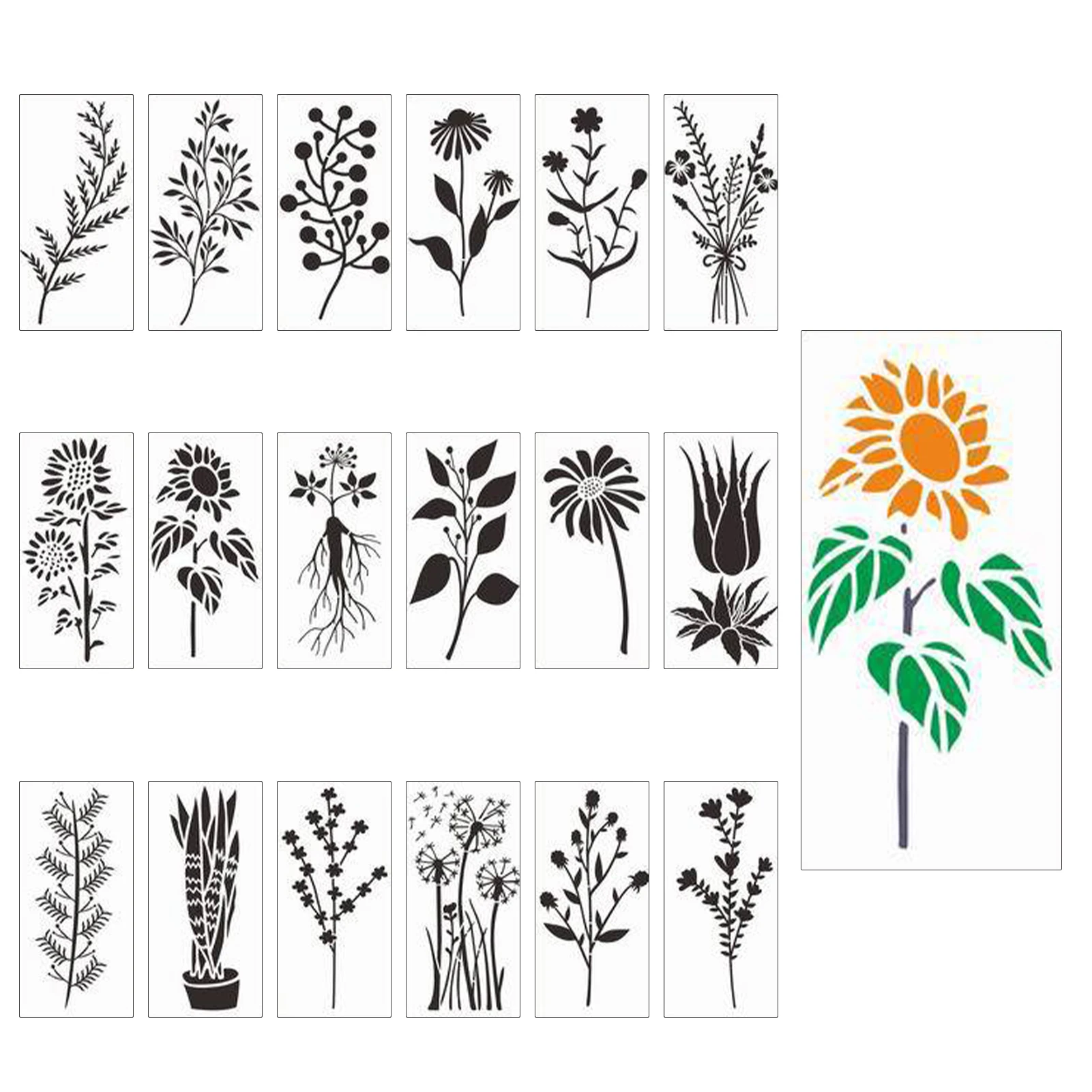 木製とワイルドフラワーステンシルの植物の絵画、18個、家の装飾、工芸品、アートカード、DIY