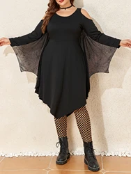 Halloweenowa damska sukienka w kształcie nietoperza Plus Size Vintage Cold Shoulder Long Sleeve Mesh Party Dress Gothic Dark 6XL Costume