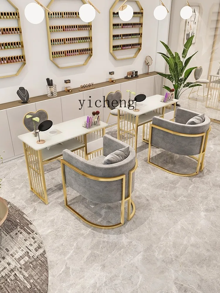 ZC Double-Layer Marble Vacuum Cleaner Manicure Table and Chair Suit Single Double Socket Drawer Full Set Manicure Table