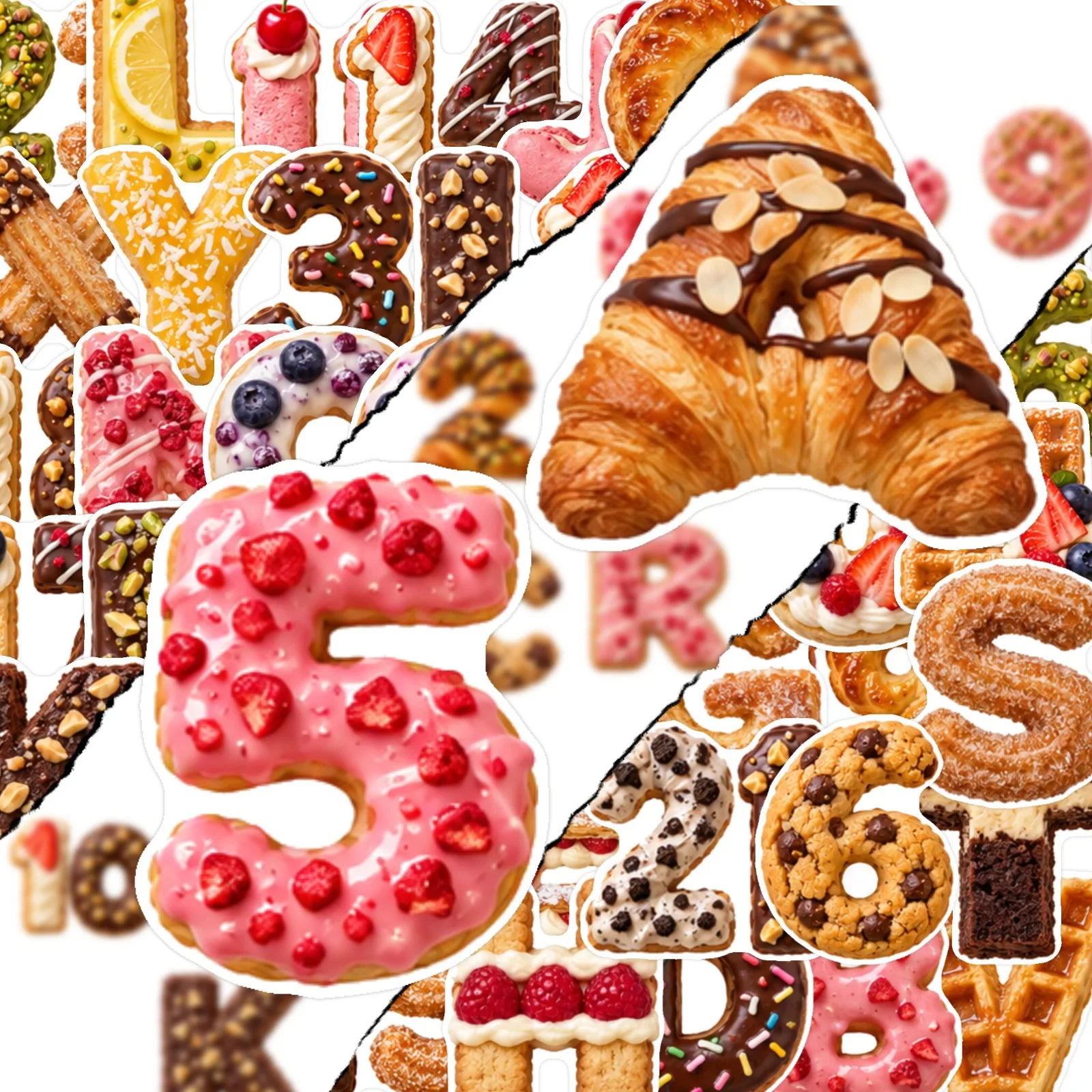 50 PCS Cartoon Dessert Number Alphabet Creative Stickers Fridge Lunch Box Cabinet Thermos Cup Student Hand Account Decals