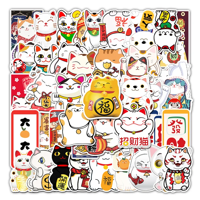 50Pcs Lucky Cat Cartoon Series Graffiti Stickers Suitable for Laptop Helmets Desktop Decoration DIY Stickers Toys Wholesale