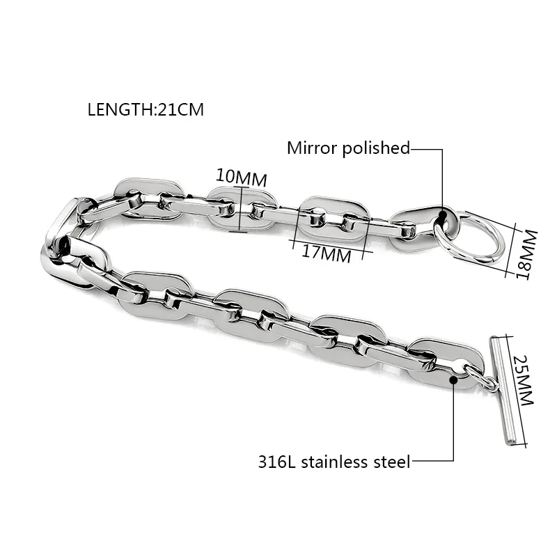 Unisex Punk 316L Stainless Steel Chain Link Bracelets For Women Men T toggle Round Circle Lock Clasp Exquisite Bangle Bracelets