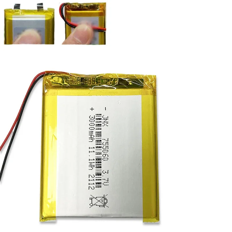 2024 New 3.7V 3000mAh 755060 High Capacity Lithium Polymer Battery for  Portable Printers Fingerprint Machines POS Machines MP4