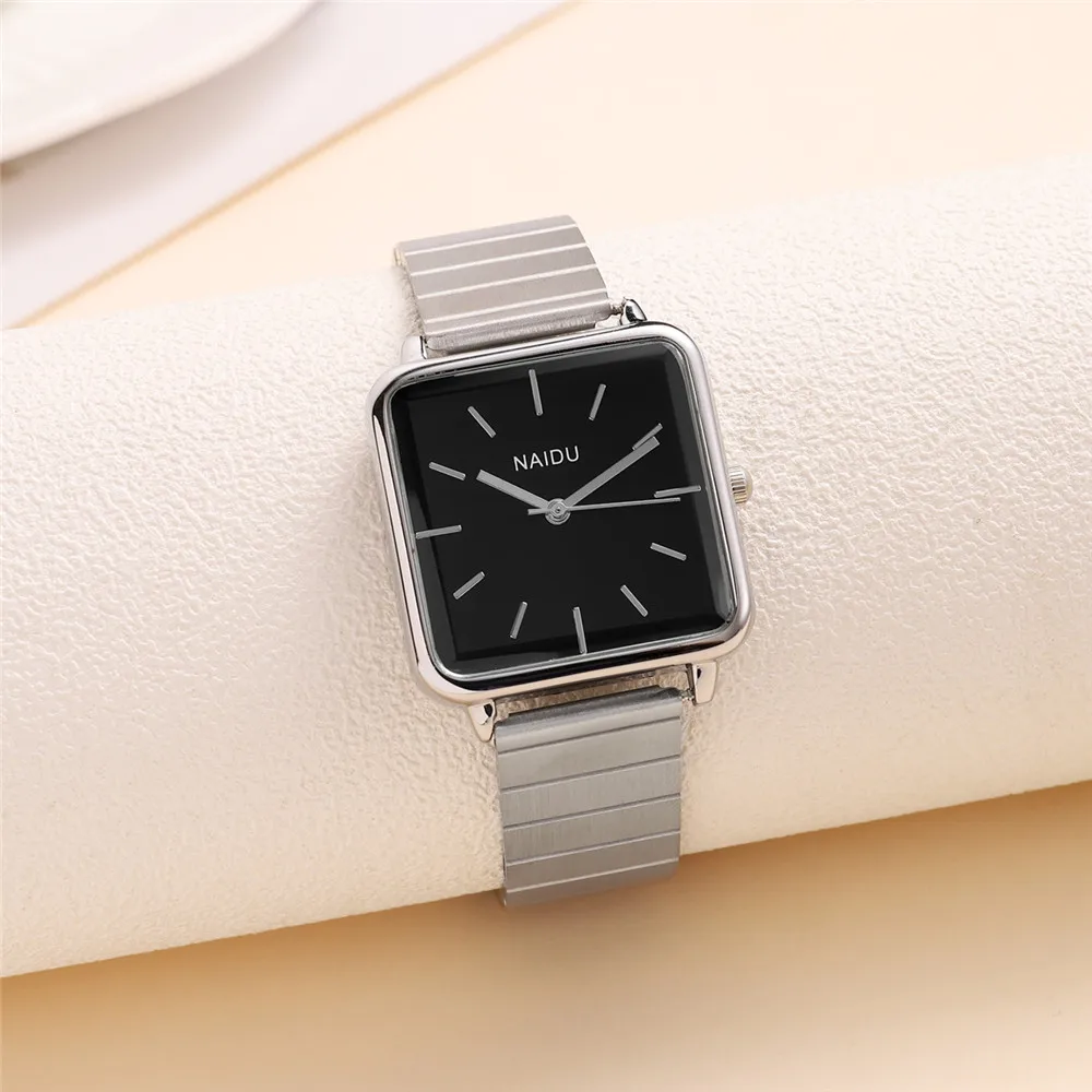 luxury elegant square dial steel band women quartz watch