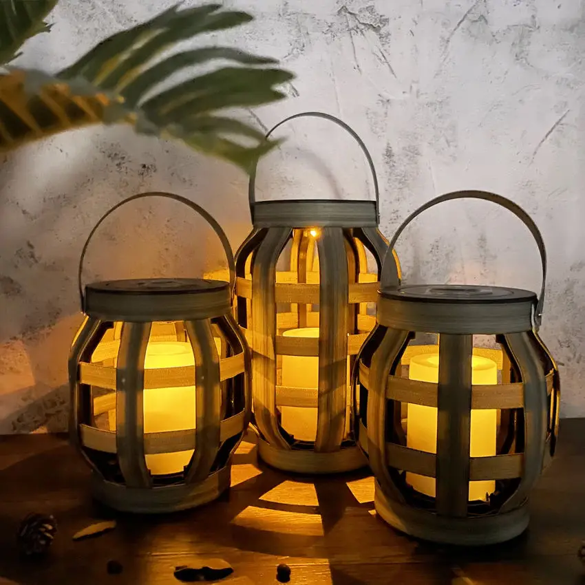 Garden Decorate Outdoor Solar Hanging Rattan Lanterns Lamp Solar Landscape Lawn Fence Cross-weaving Solar Rattan Lantern Basket
