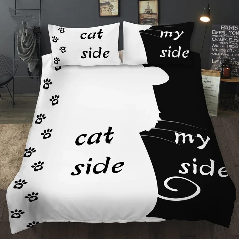 Simple Black + White Bedding Set Cat/Dog/He and her Couple Bedclothes Pillowcase Customized Home Textiles Bed Set