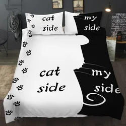 Simple Black + White Bedding Set Cat/Dog/He and her Couple Bedclothes Pillowcase Customized Home Textiles Bed Set