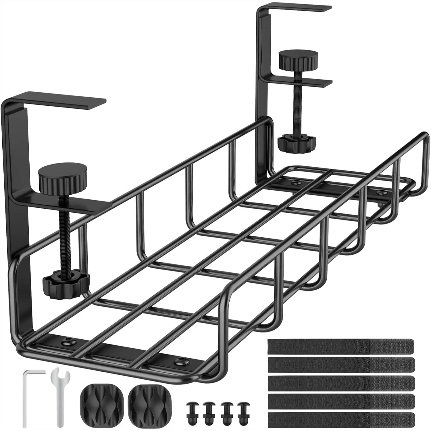 

15.7 Inch Under Desk Cable Management Tray No Drill Steel Wire Organizer With Clamp Mount For Home Office Desk Black 1 Pack