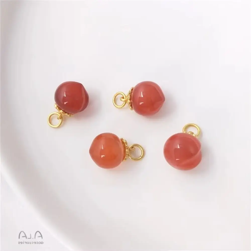 Natural South Red Agate Candy-Colored Charms: Peach, Cabbage, Heart & Lotus Pendants for DIY Necklace & Bracelet Jewelry