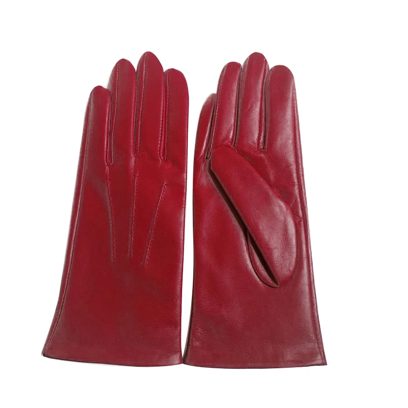 

New Ladies Sheepskin Gloves Outdoor Riding Solid Color Single Leather Black Red Thin Velvet Lining Driving Gloves