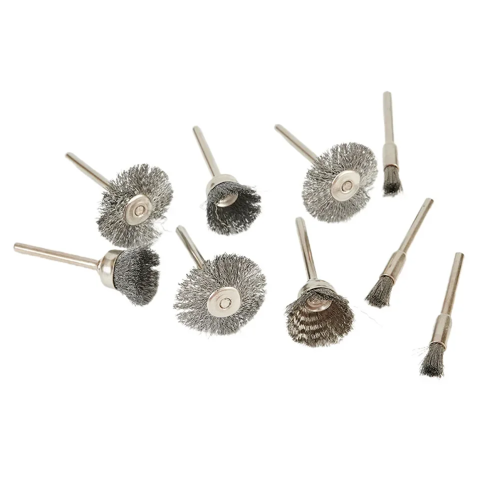 9 Uds. Cepillo de alambre de acero inoxidable de 5mm-25mm, herramienta rotativa de rueda de alambre, eliminación de óxido de Metal, pulido para dispositivos microelectrónicos