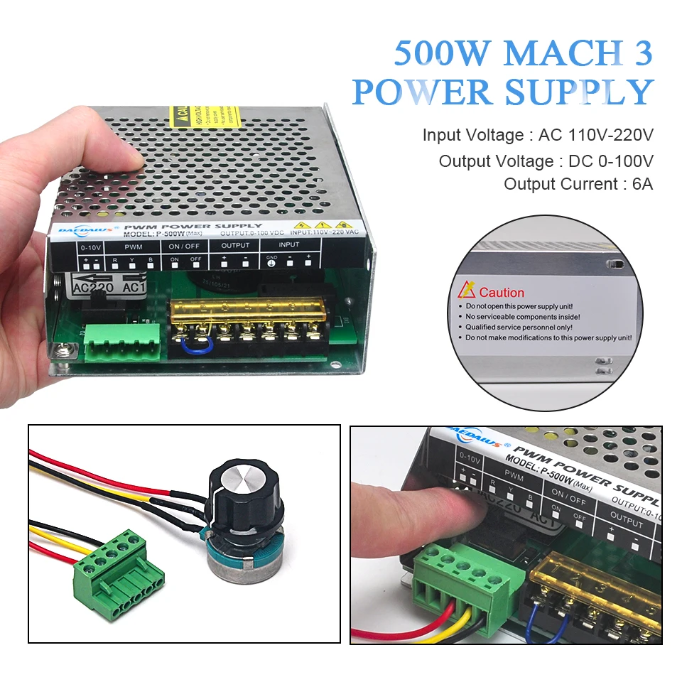 Daedalus 500w CNC Spindle Motor Air Cooled Spindle ER16 Chuck + 52mm Clamp + Power Supply Speed Governor For PCB Engraving