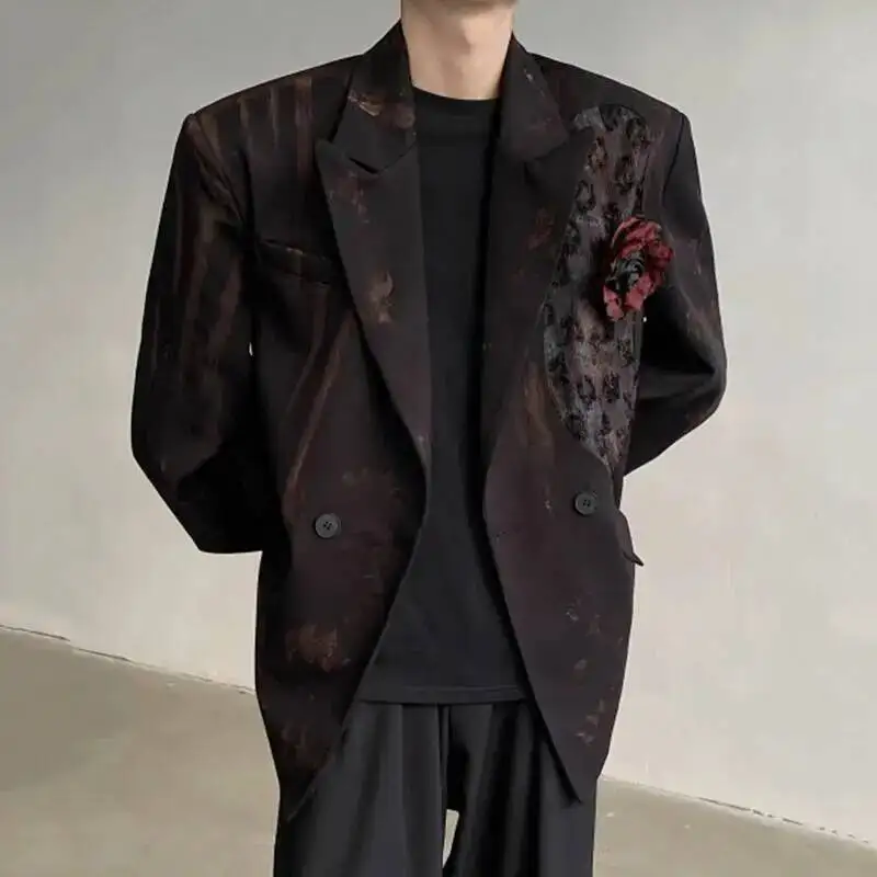 Men's Blazers Niche Design Three-dimensional Petal Design Tie-dye Patchwork Double Breasted Casual Male Suit Autumn ZAQW3