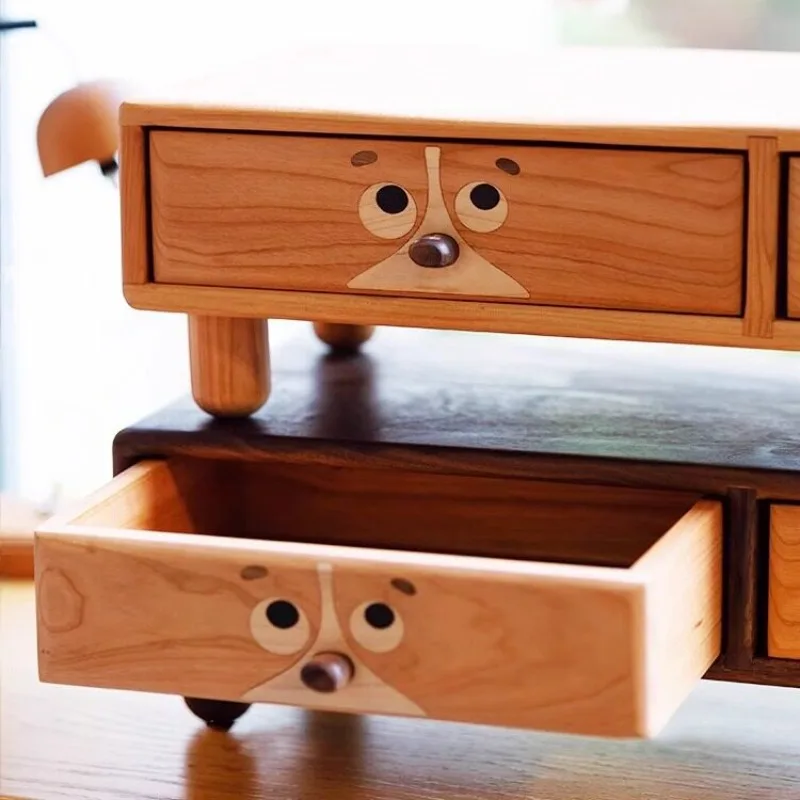 Cute Monitor Stand with Double Drawer Design Solid Wood Computer Riser and Office Desk Organizer Ergonomic Laptop Storage Base