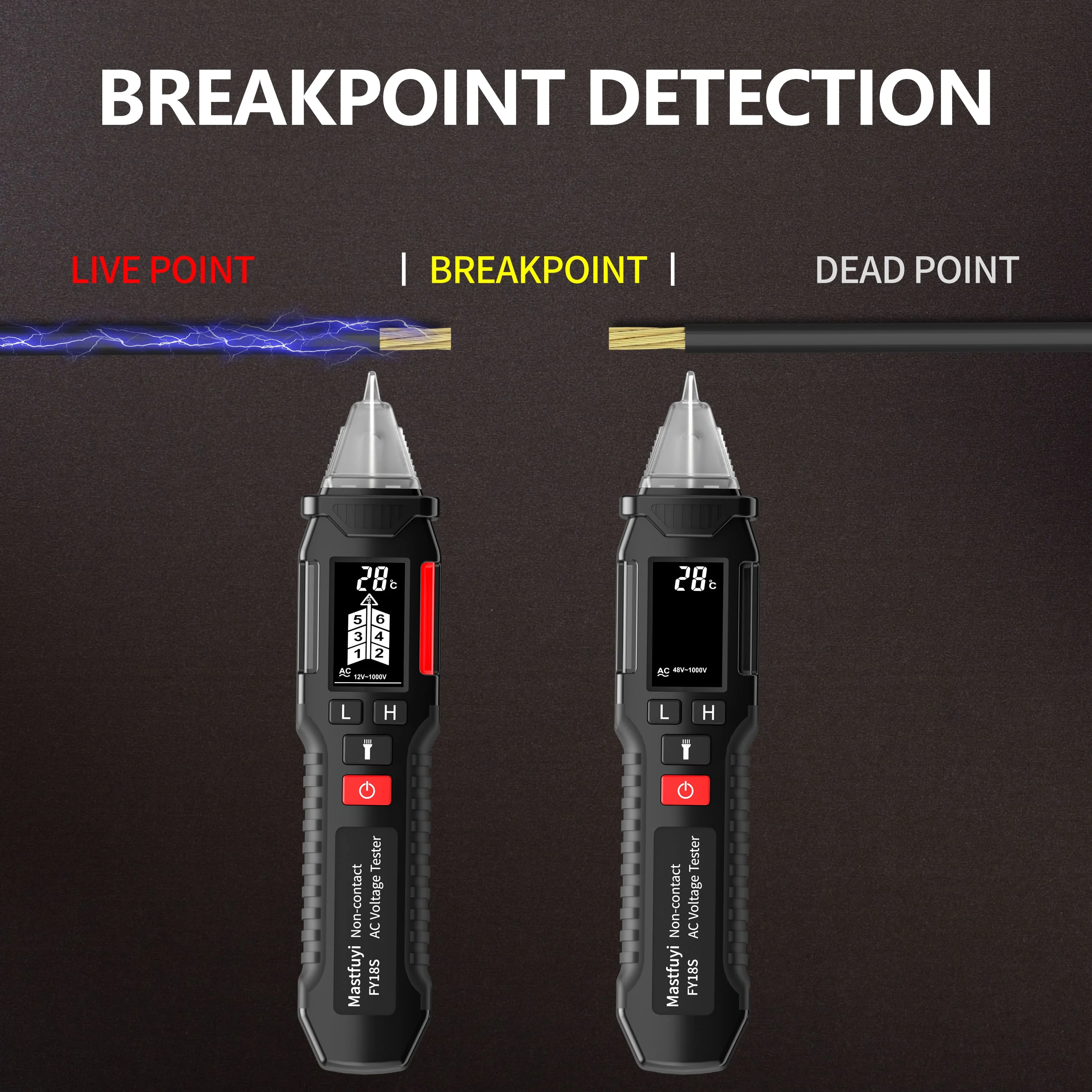 MASTFUYI Digitale slimme AC-spanningdetectoren Niet-contactspanningdetectiepen Meter 12-1000V Geïnduceerde spanningstester Voltmeter