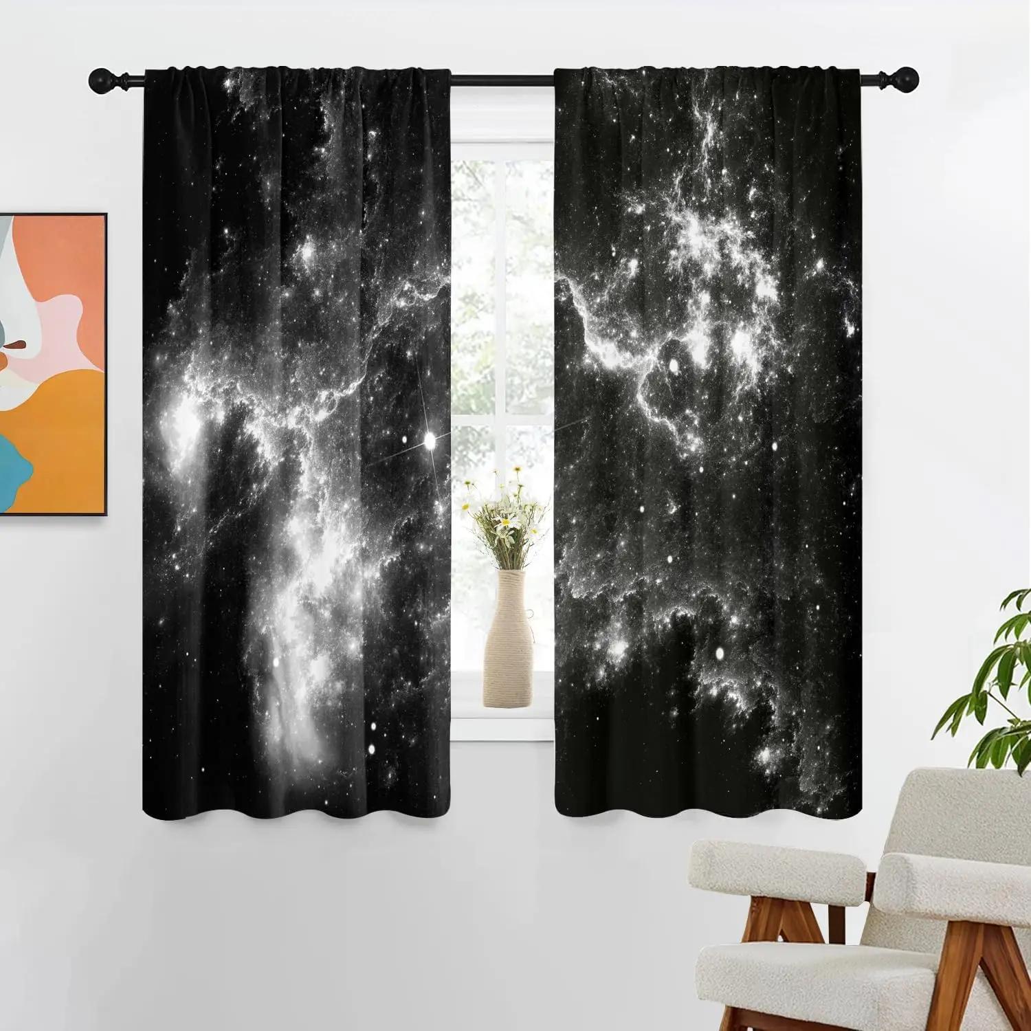 Black Galaxy Curtains Space Star Outer Grey Gray Dark Universe Planets Nebula Starry Sky Fantasy Cool Kids Boys Design Living