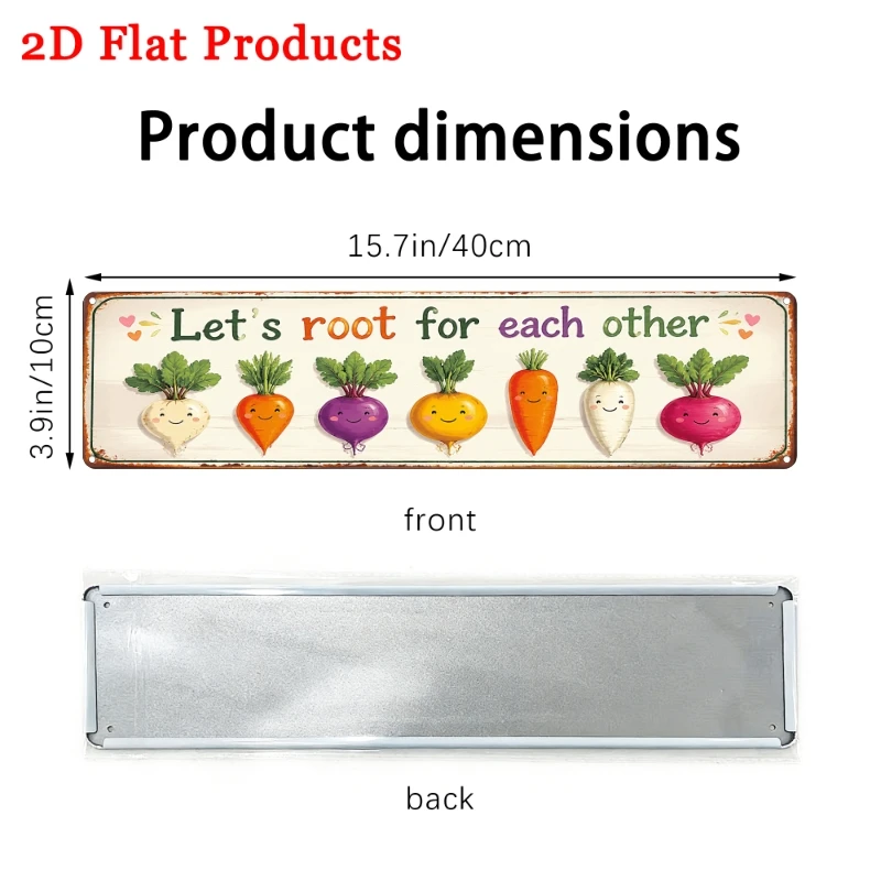 Let'S Root for Each Other Cute Cartoon Vegetable Farmhouse Metal Tin Sign 16X4 Inches Kitchen Garden Wall Decor