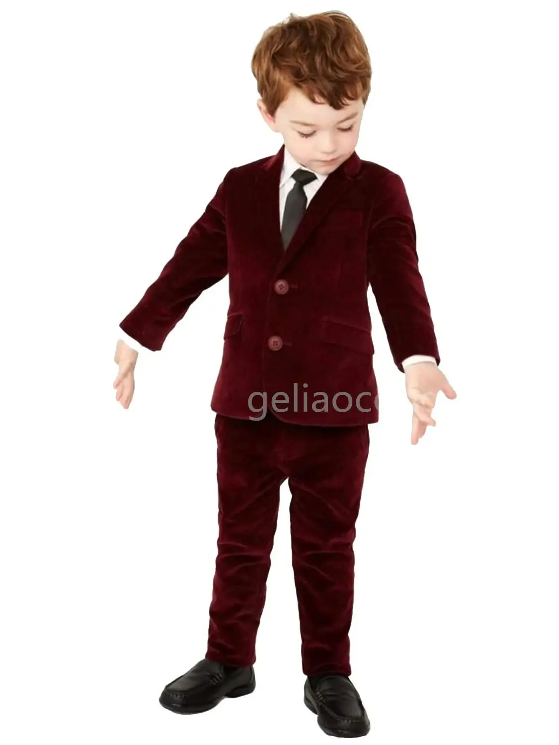 Boys Suit Wedding Burgundy Velvet Jacket Pants 2pcs Party Dress Fashion Casual Child Notch Blazer for Kids Custom Complete Set